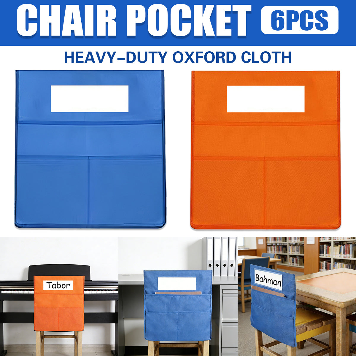 6 Pcs Oxford Cloth Chair Storage Bag Name Tag Slot
