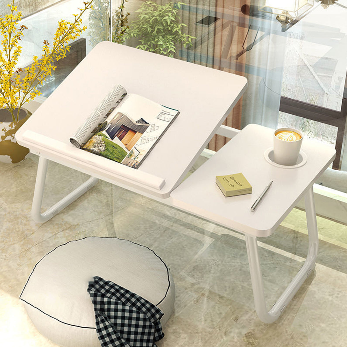 Foldable Bedside Laptop Desk with Adjustable Angle and Cup Holder