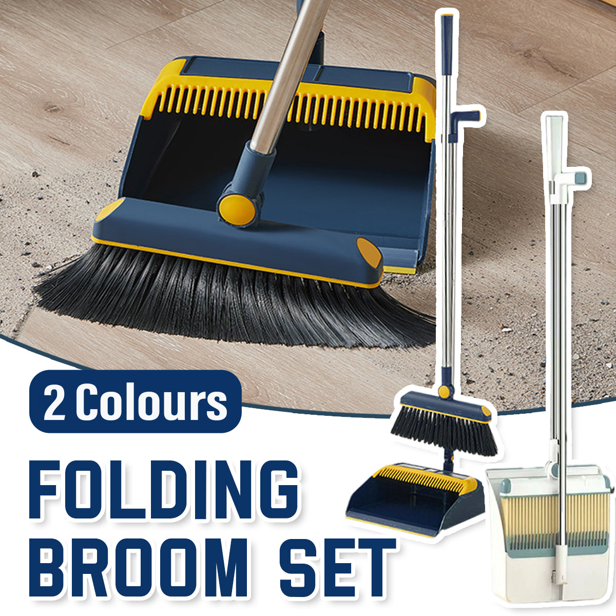 Folding Broom and Dustpan Set Rotating Head Comb