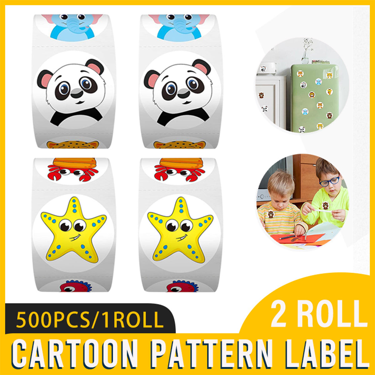 2 Rolls Animal Thank You Stickers Cartoon Kids Gift Labels