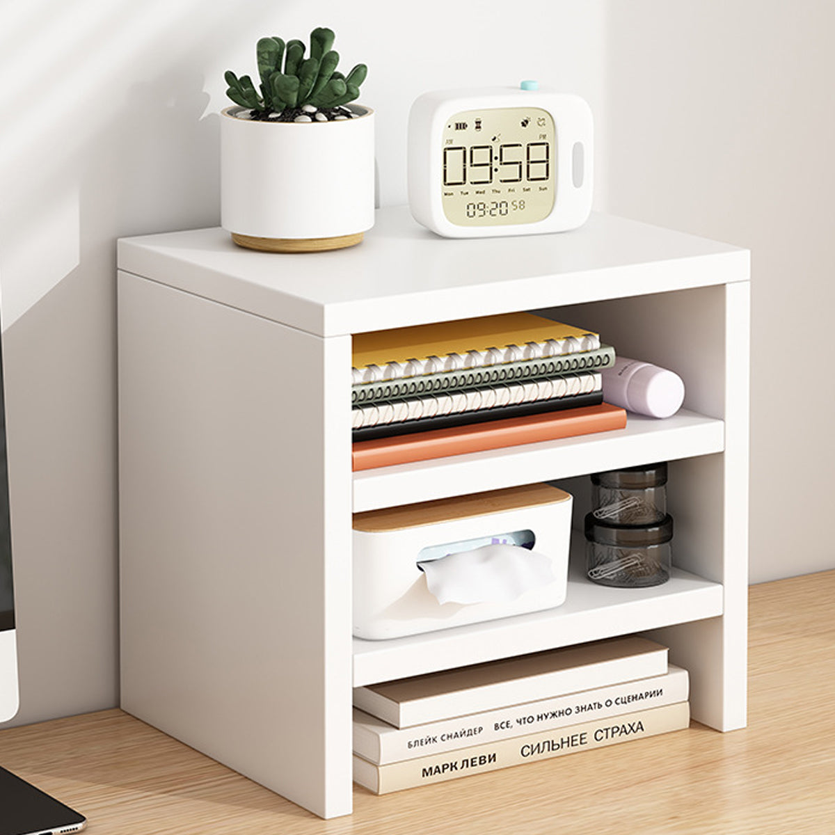 2 Pcs Monitor Riser and 3-Tier Desk Storage Rack White Wood