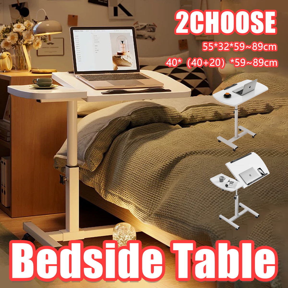 Adjustable Laptop Desk Bedside Folding Table with Tiltable Top