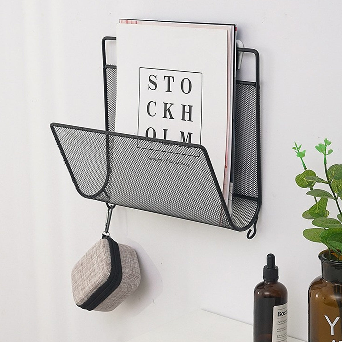 2 Pcs Wall Mount Magazine Rack Iron Book Mail Holder