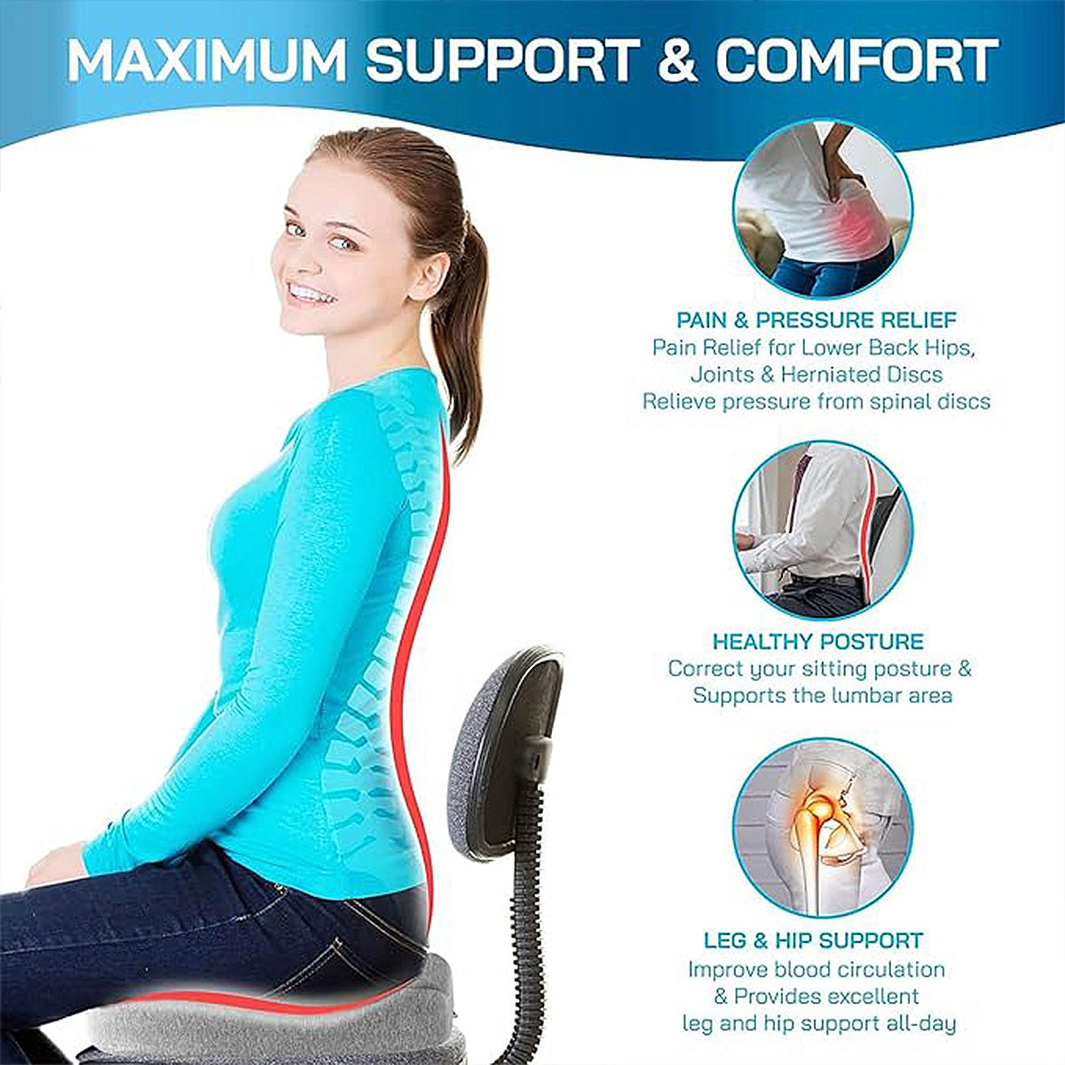 Orthopedic Coccyx Memory Foam Seat Cushion with Cover
