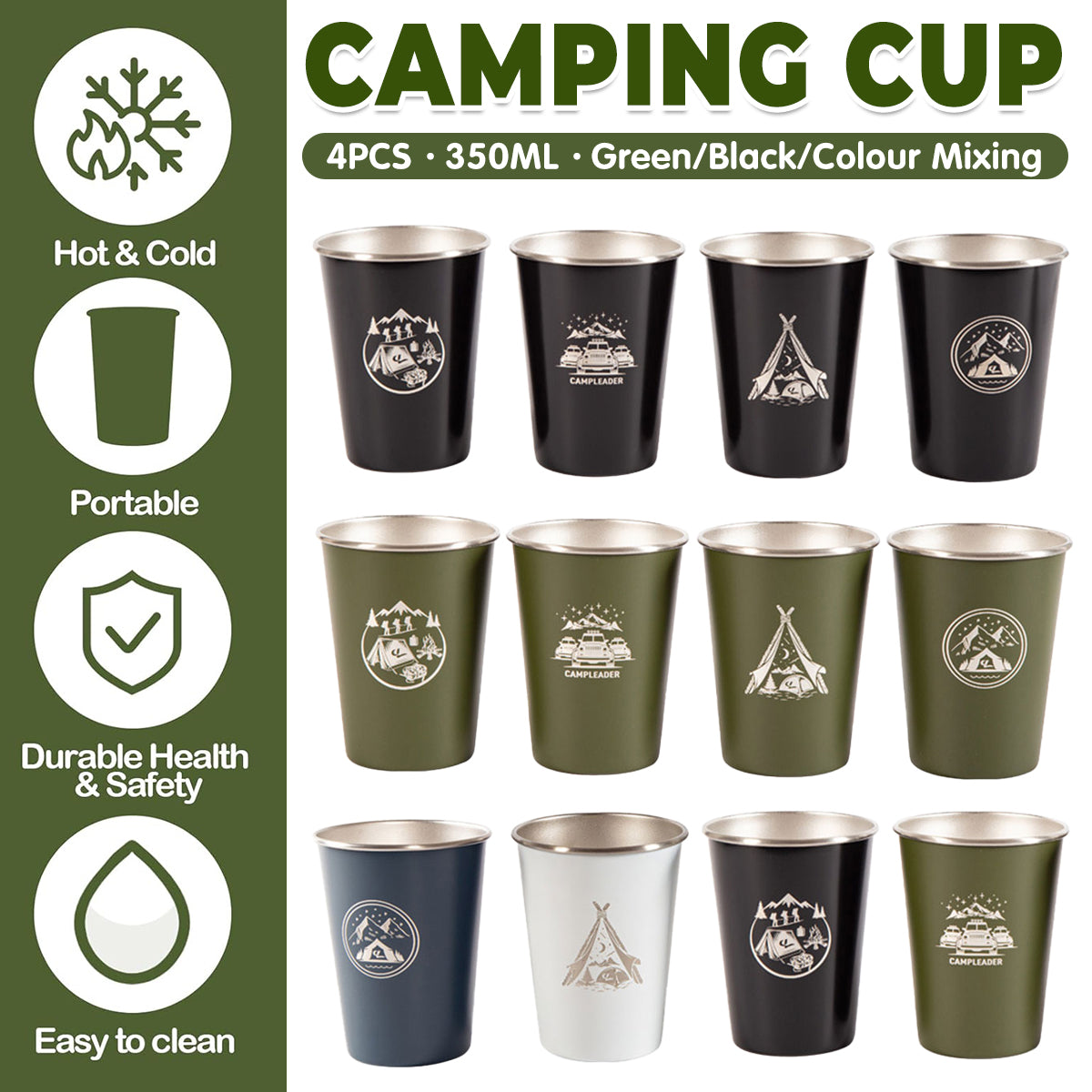 Set of 4 Outdoor 304 Stainless Steel Cups with Bag