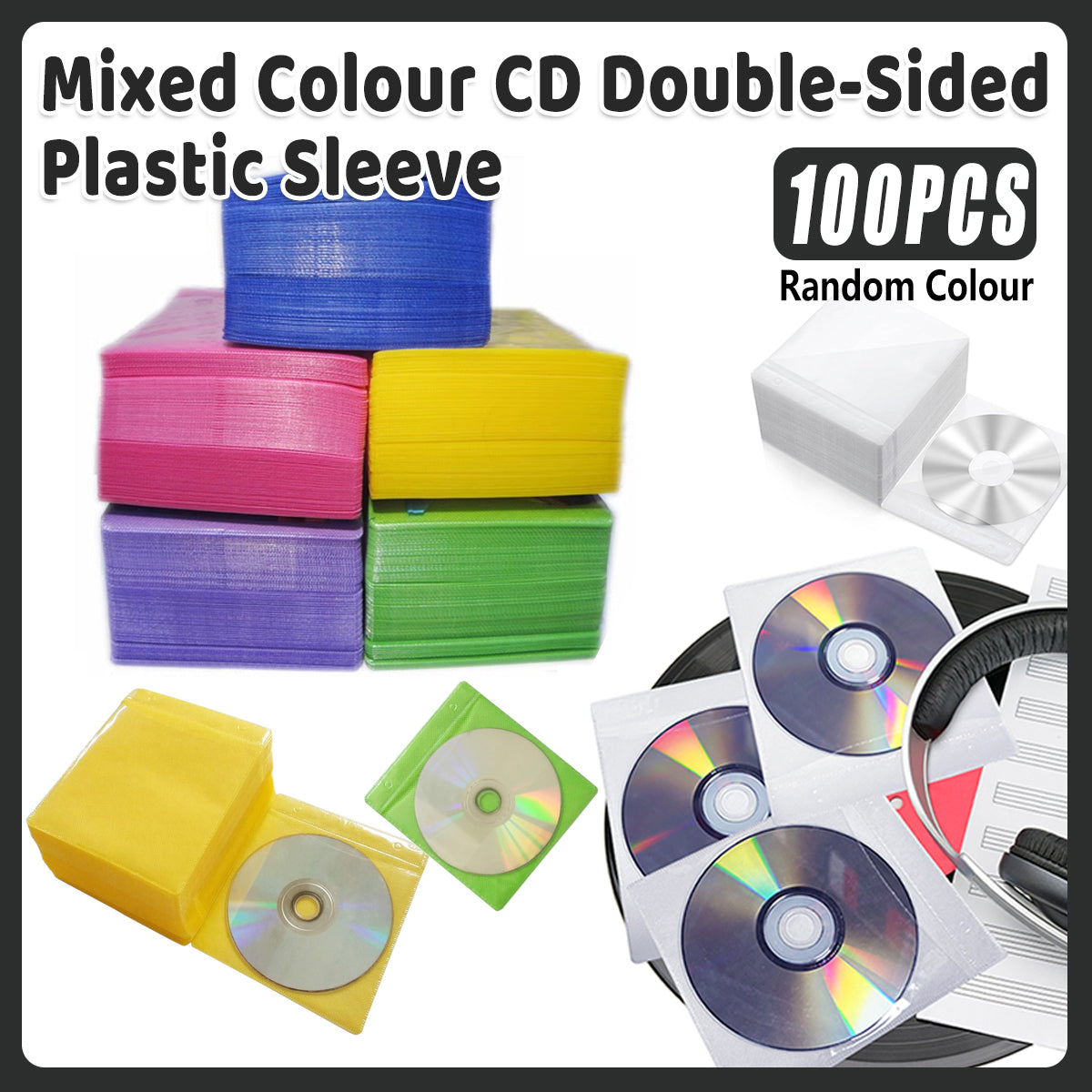 100 Pcs CD DVD Double Sided Plastic Sleeves Storage
