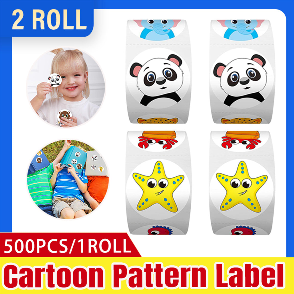 2 Rolls Animal Thank You Stickers Cartoon Kids Gift Labels