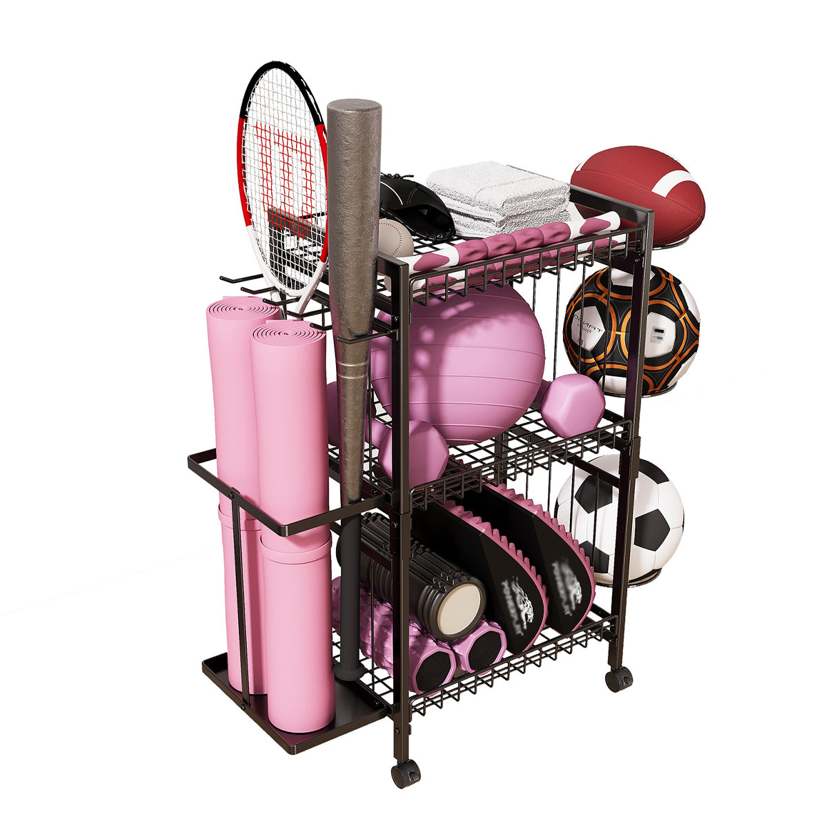 Sports Equipment Storage Rack on Wheels