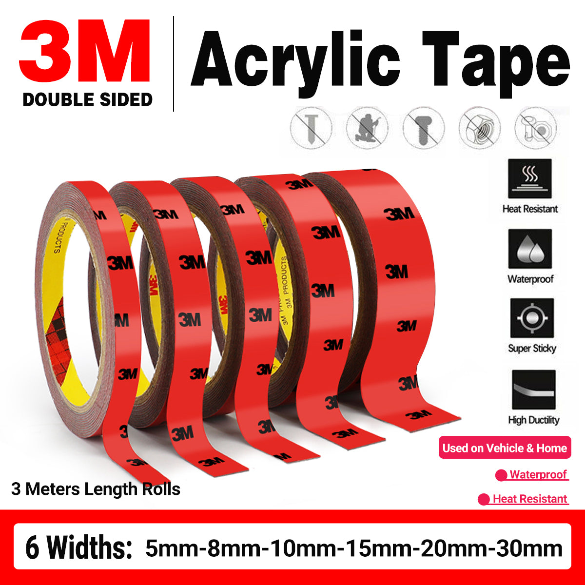 3M Strong Double-Sided Foam Tape Super Sticky for Vehicle & Craft