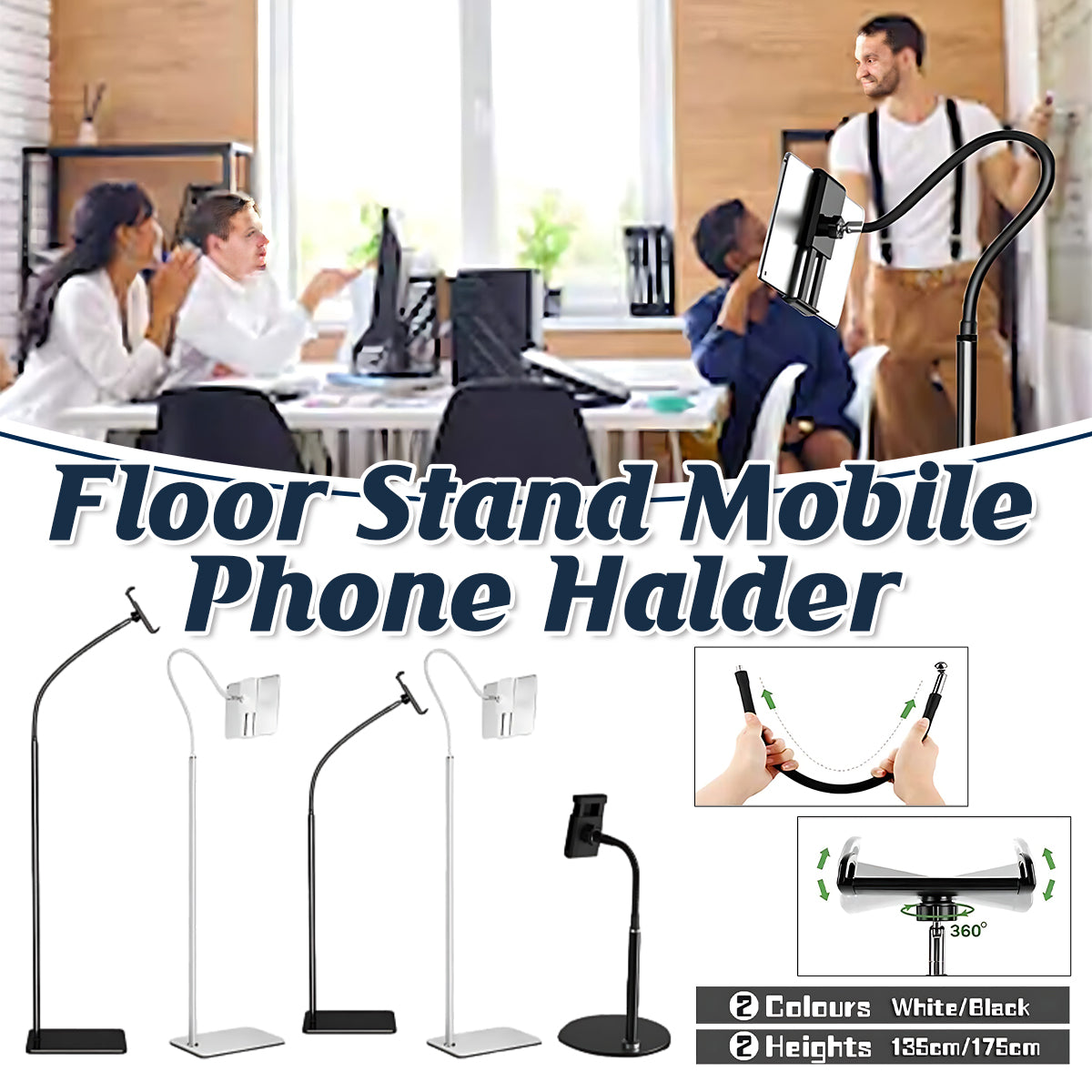 Adjustable Floor Stand Holder with Flexible Arm for Phone Tablet iPad