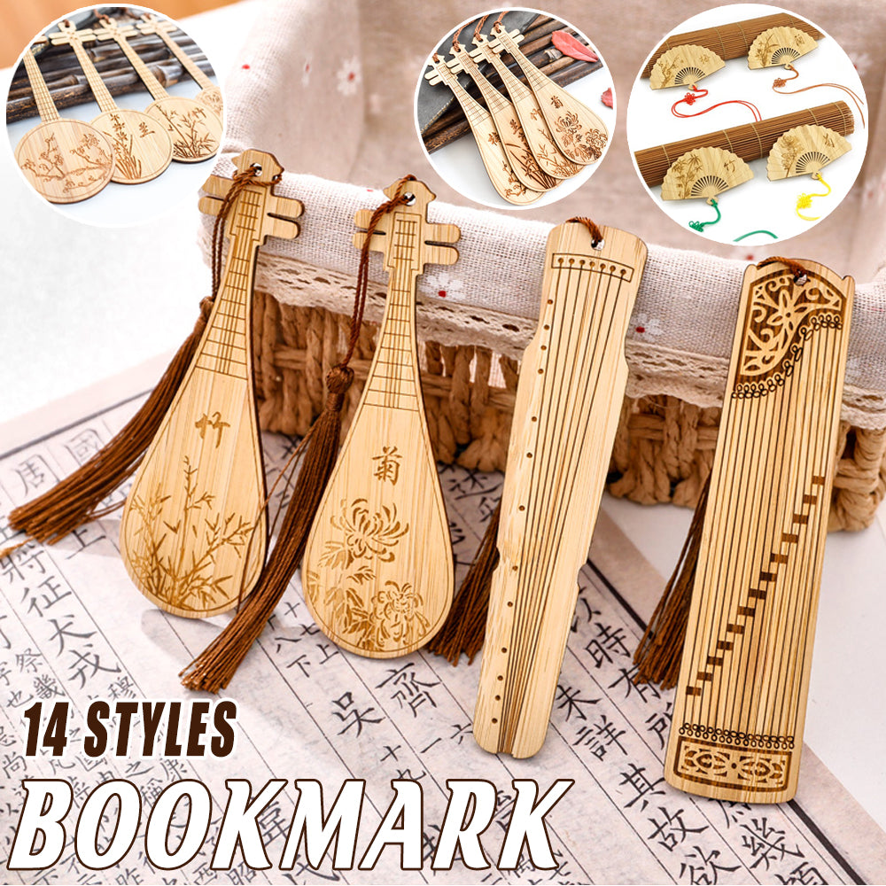 Bamboo Bookmark Chinese Style Instrument and Fan Shape