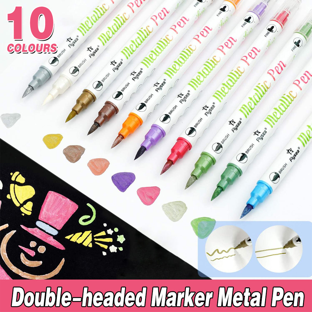 10 Colours Double Head Shimmer Metallic Marker Pens for Photo Album