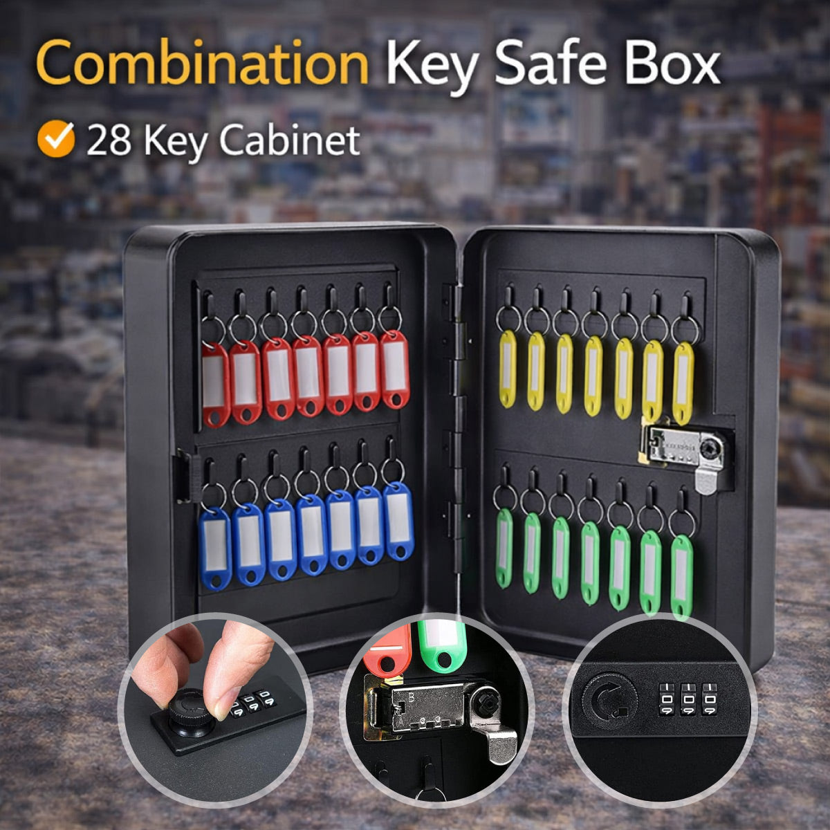 Wall-Mounted Key Box 3-Digit Password Lock 28 Keys