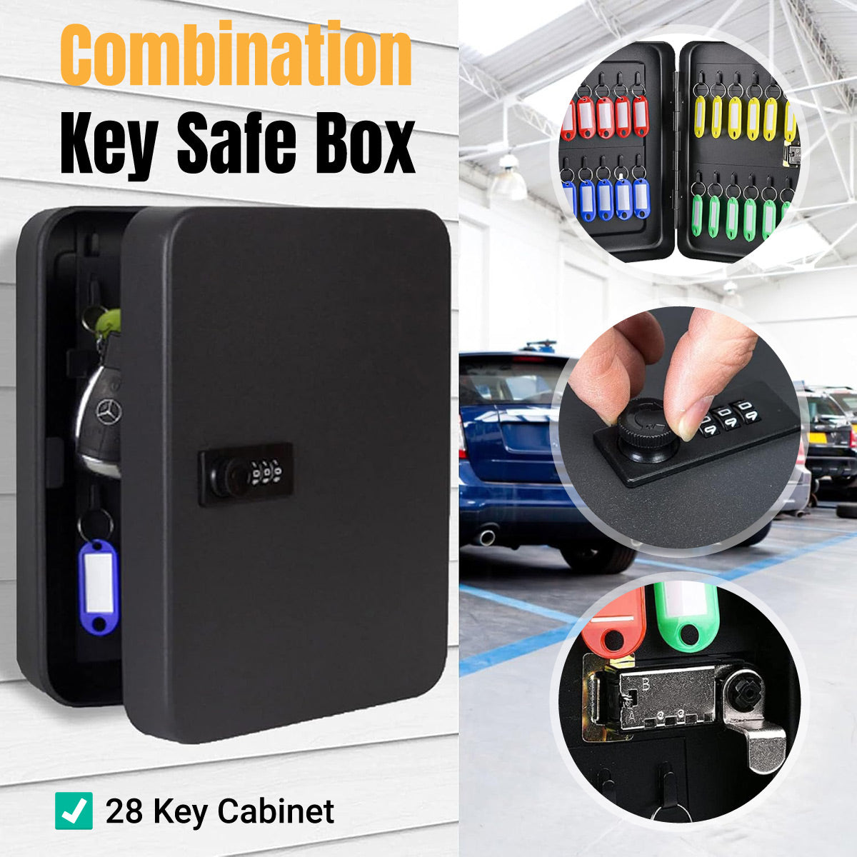 Wall-Mounted Key Box 3-Digit Password Lock 28 Keys