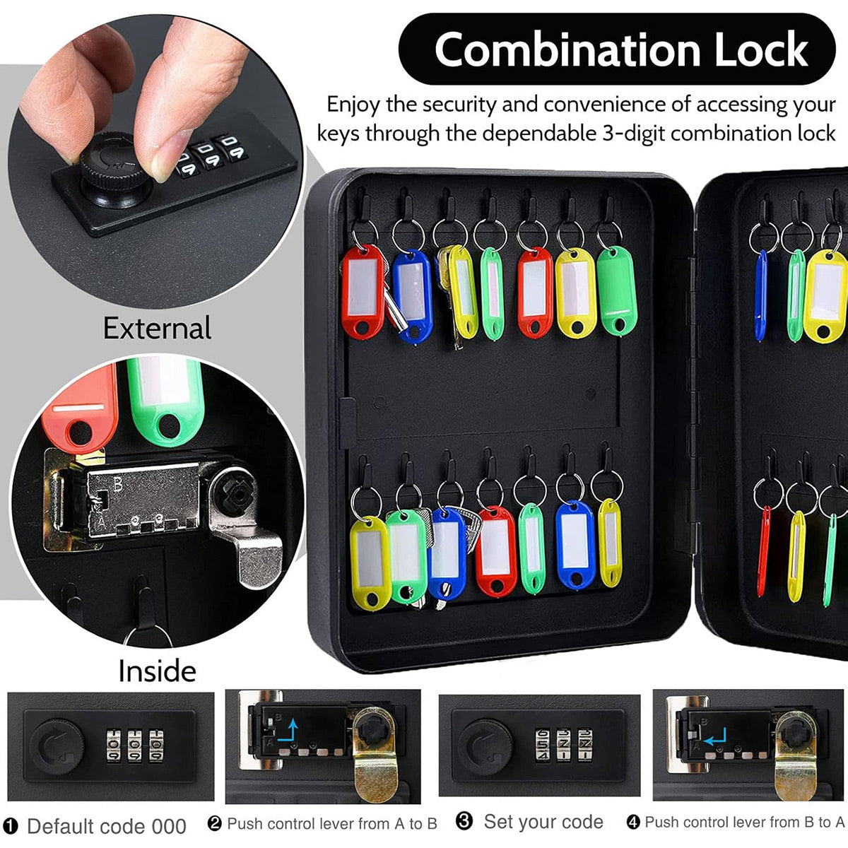 Wall-Mounted Key Box 3-Digit Password Lock 28 Keys