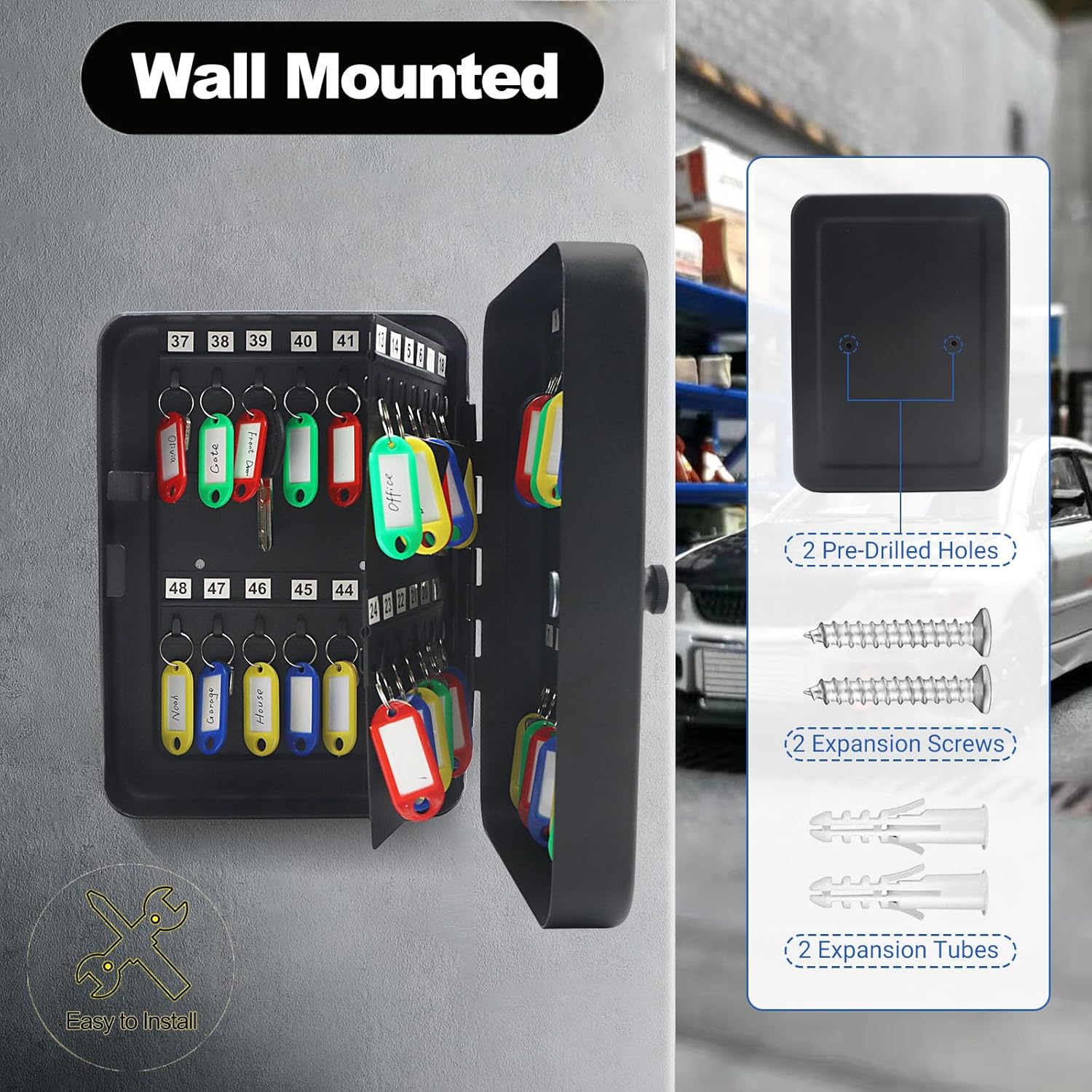 Wall-Mounted Key Box 3-Digit Password Lock 28 Keys