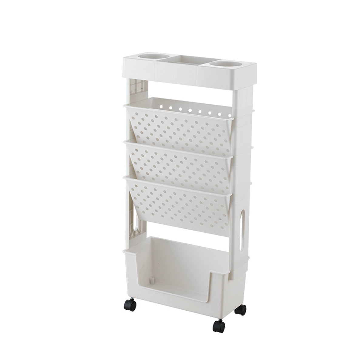 5 Tier Rolling Bookshelf Rack Movable Storage Organizer