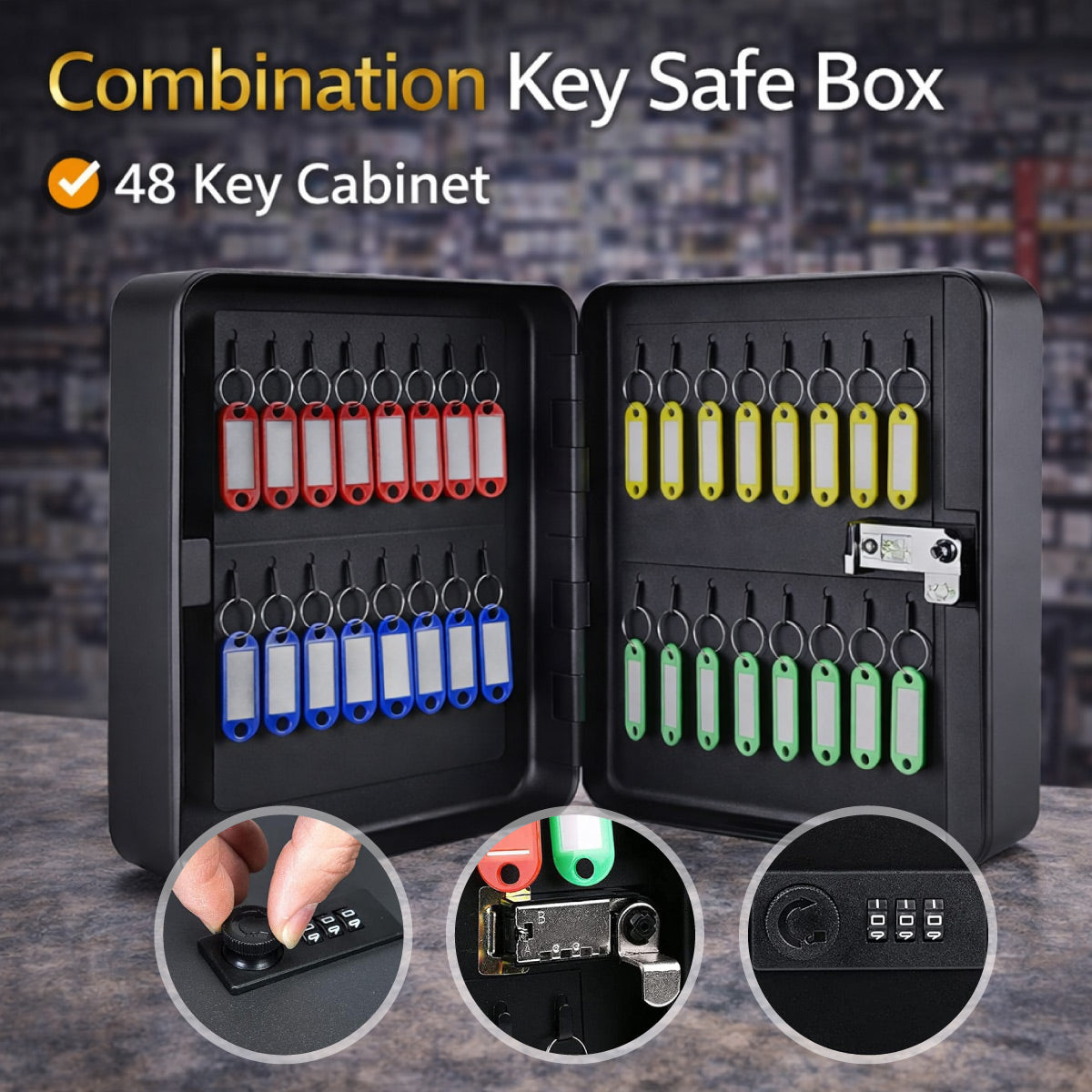 Wall-Mounted Key Box 3-Digit Password Lock 48 Keys