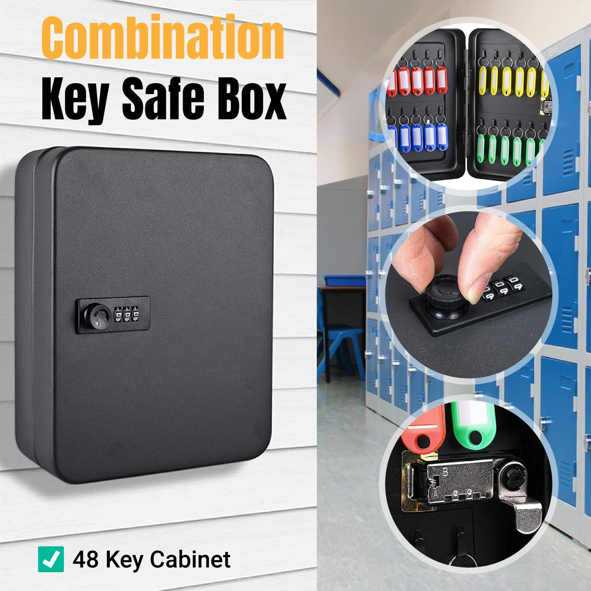 Wall-Mounted Key Box 3-Digit Password Lock 48 Keys
