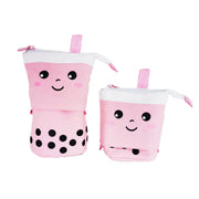 2 Pcs Bubble Tea Telescopic Pencil Case Canvas Beige Pink