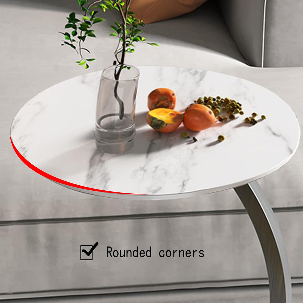 C-Shaped Side Table with Metal Frame for Sofa