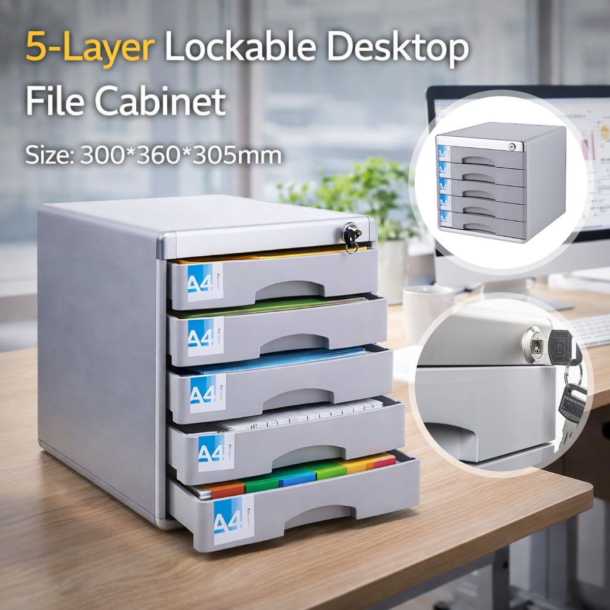 5-Tier Lockable A4 Desktop File Cabinet