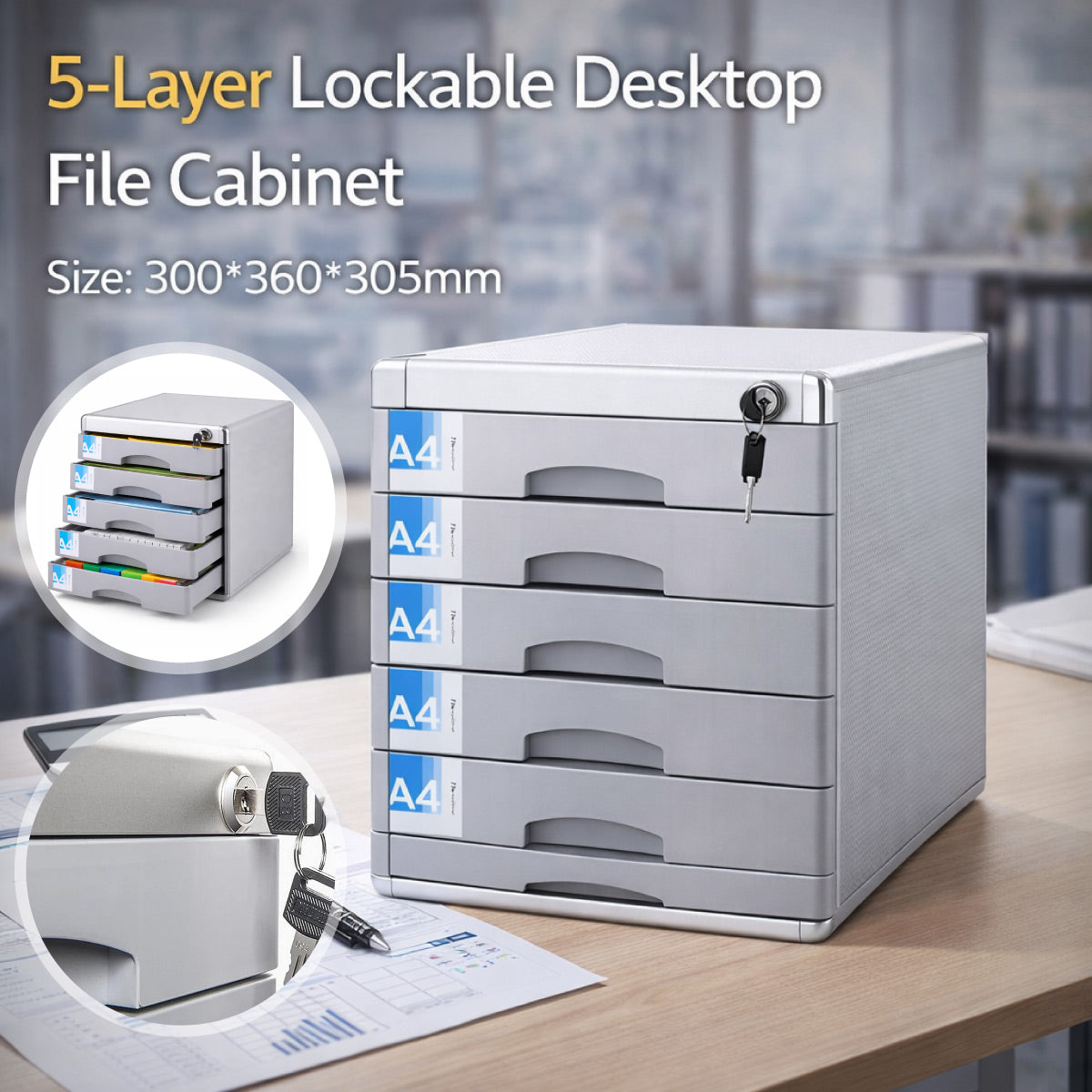 5-Tier Lockable A4 Desktop File Cabinet