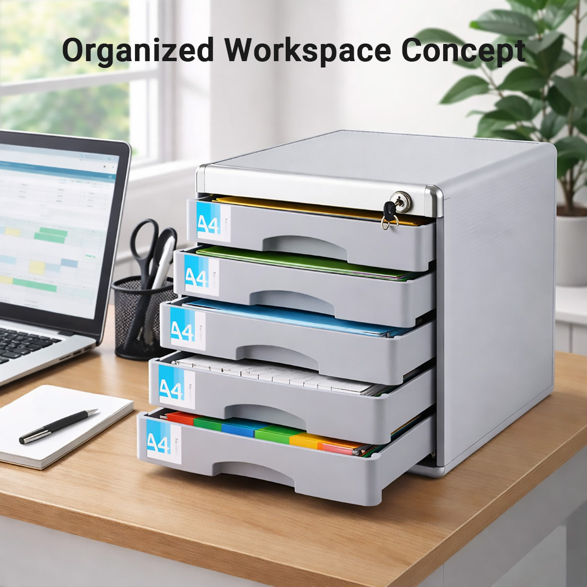 5-Tier Lockable A4 Desktop File Cabinet