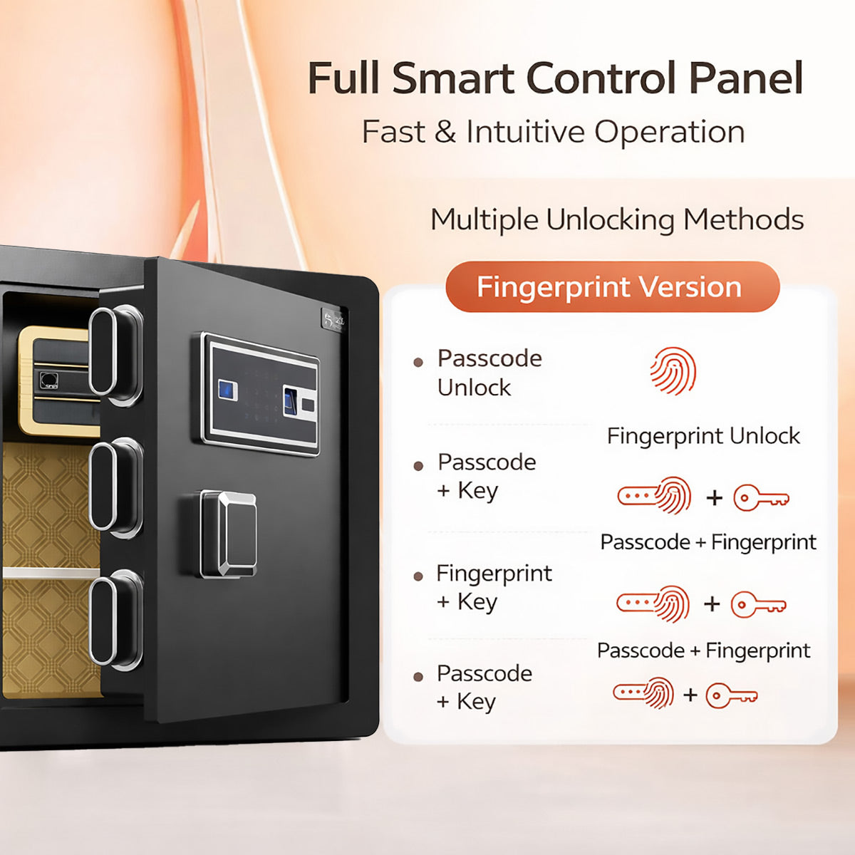 Fingerprint Steel Safe Box Passcode and Key Access