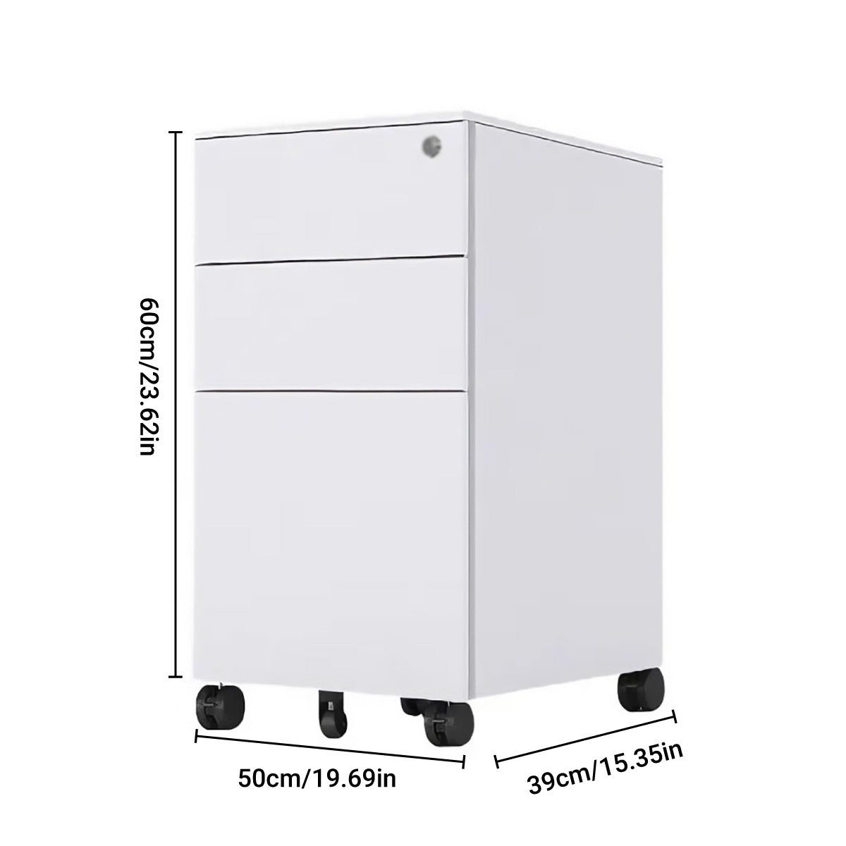 3-Tier Under Desk Storage Cabinet Lockable Drawer