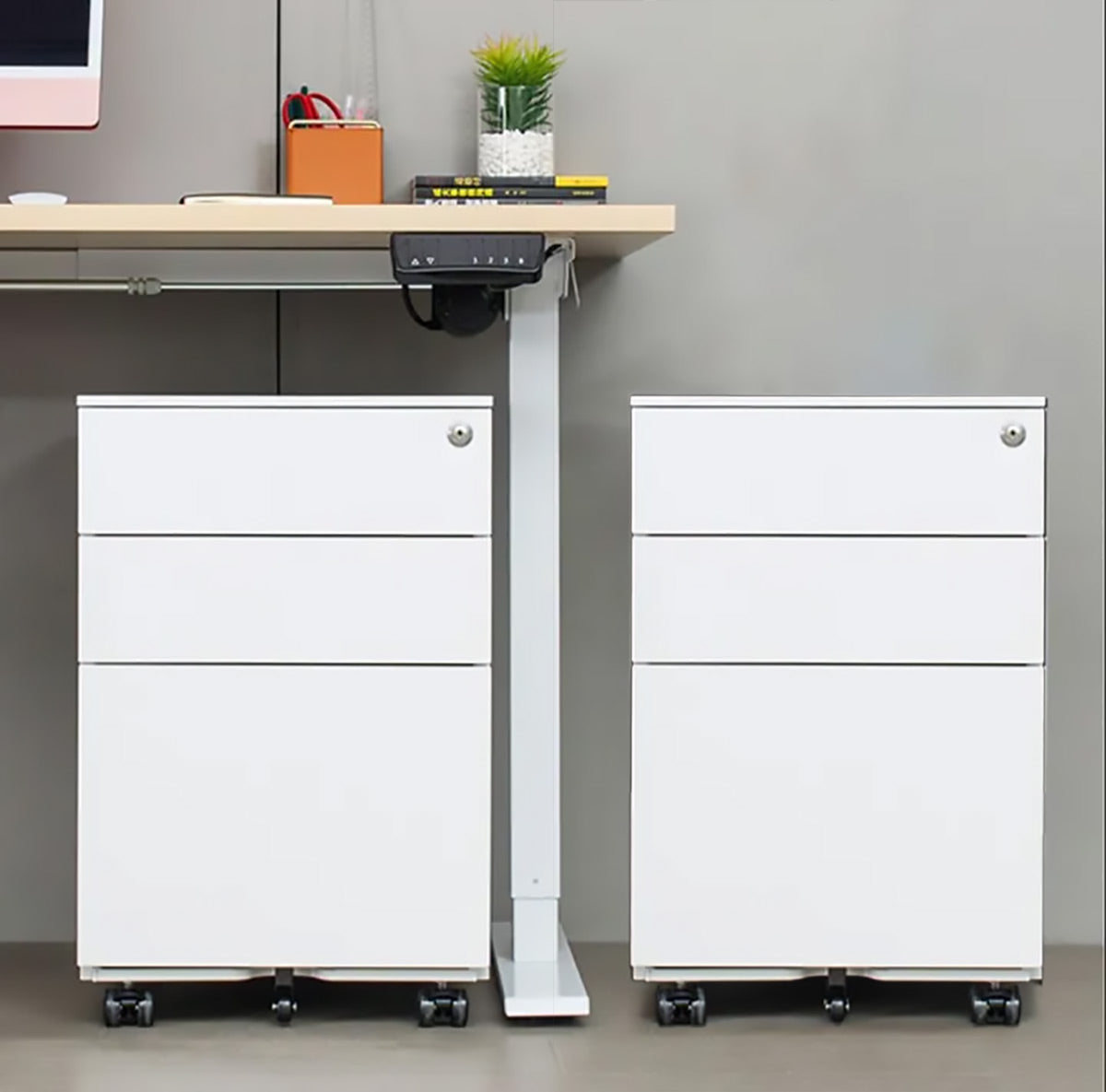 3-Tier Under Desk Storage Cabinet Lockable Drawer
