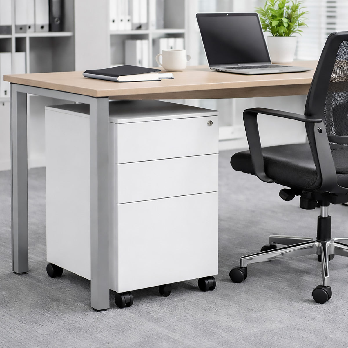 3-Tier Under Desk Storage Cabinet Lockable Drawer