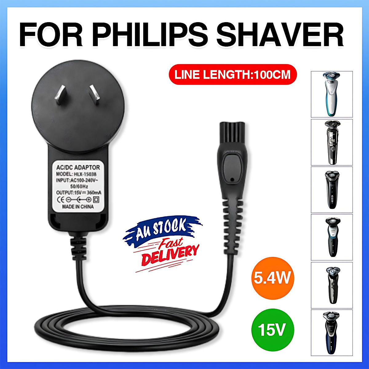 15V Shaver Charger for Philips HQ8505 7000 5000 Series