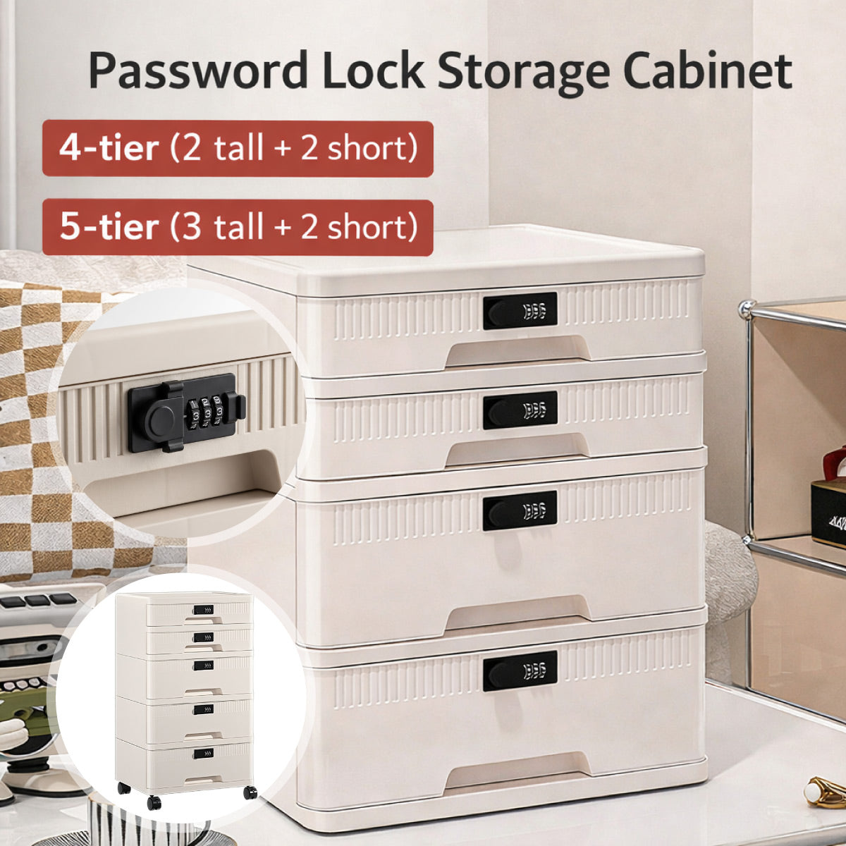 4-Tier Password Lock Storage Cabinet Digital Code