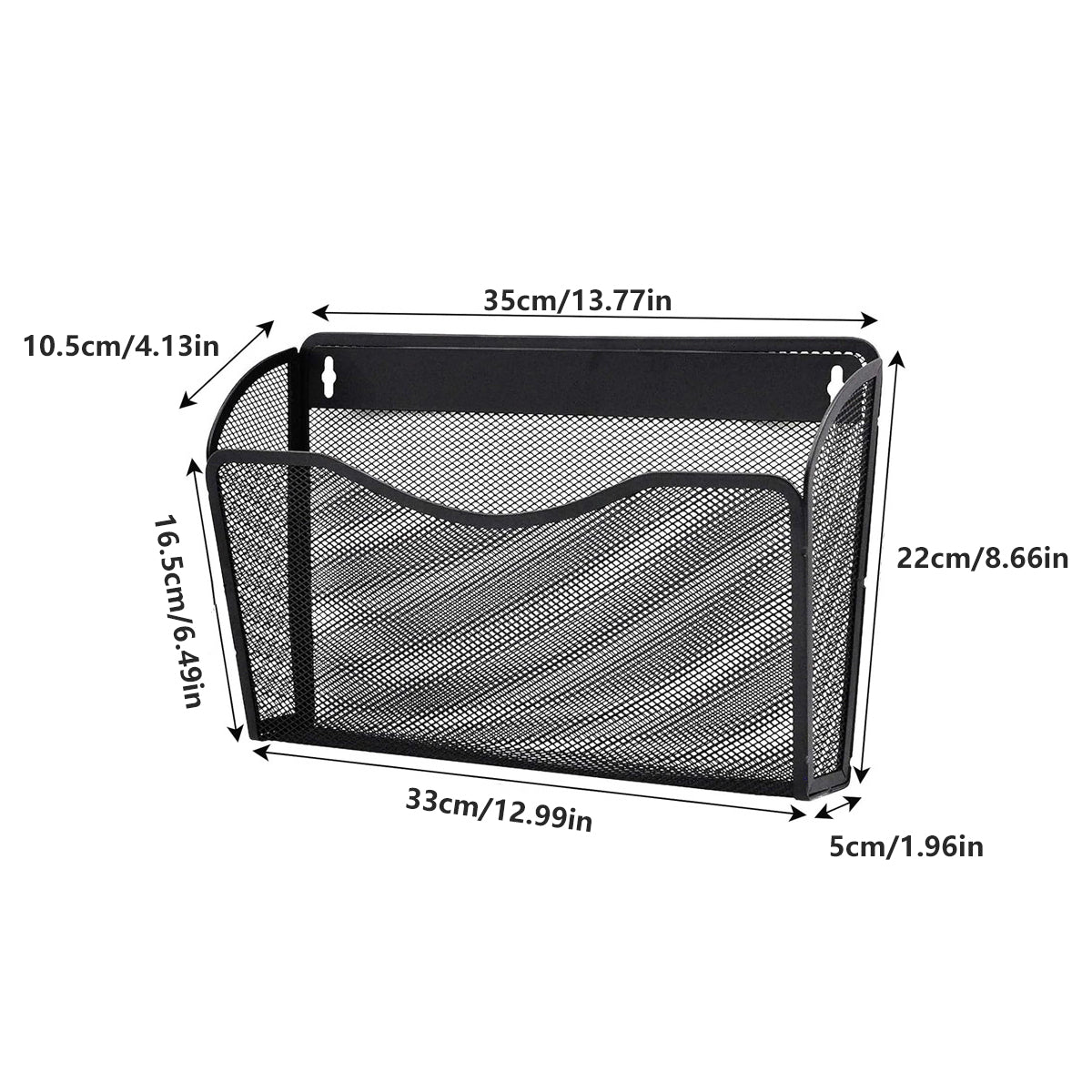 Wall Mounted Mesh File Organizer Rack Black Metal 35×10.5×22cm