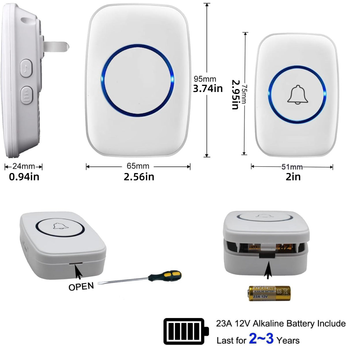Wireless Doorbell Kit Waterproof with 38 Melodies