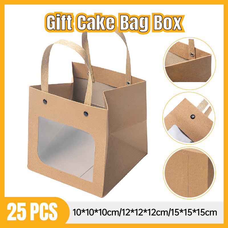 25pcs Square Kraft Paper Gift Bags in 3 Sizes
