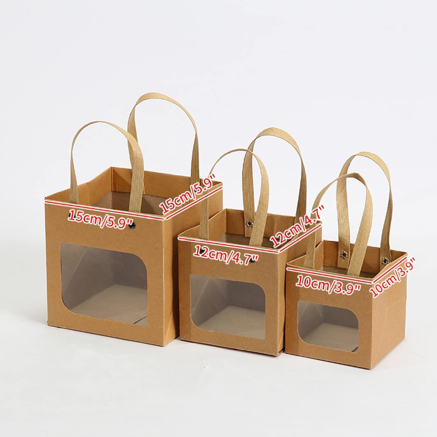 25pcs Square Kraft Paper Gift Bags in 3 Sizes