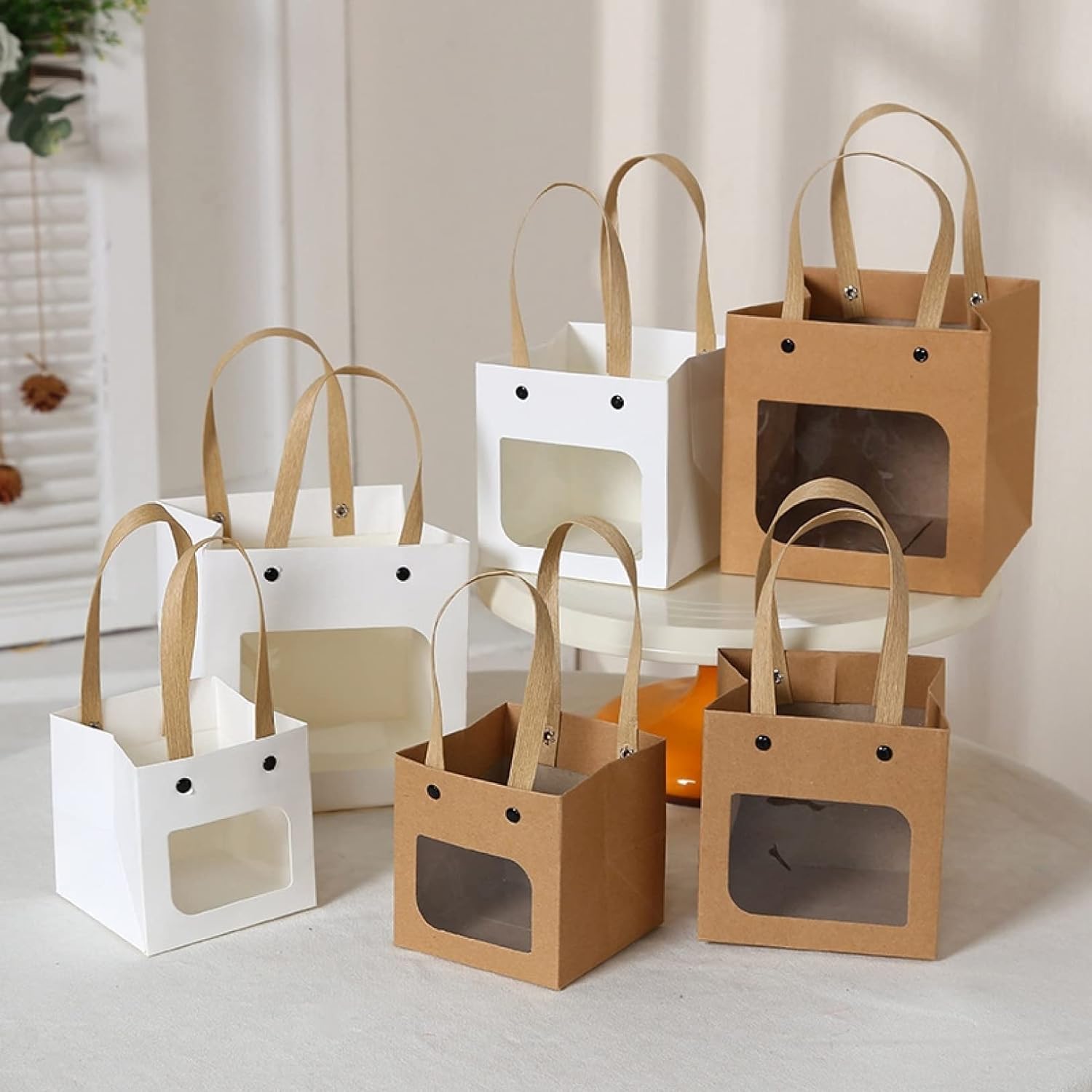 25pcs Square Kraft Paper Gift Bags in 3 Sizes