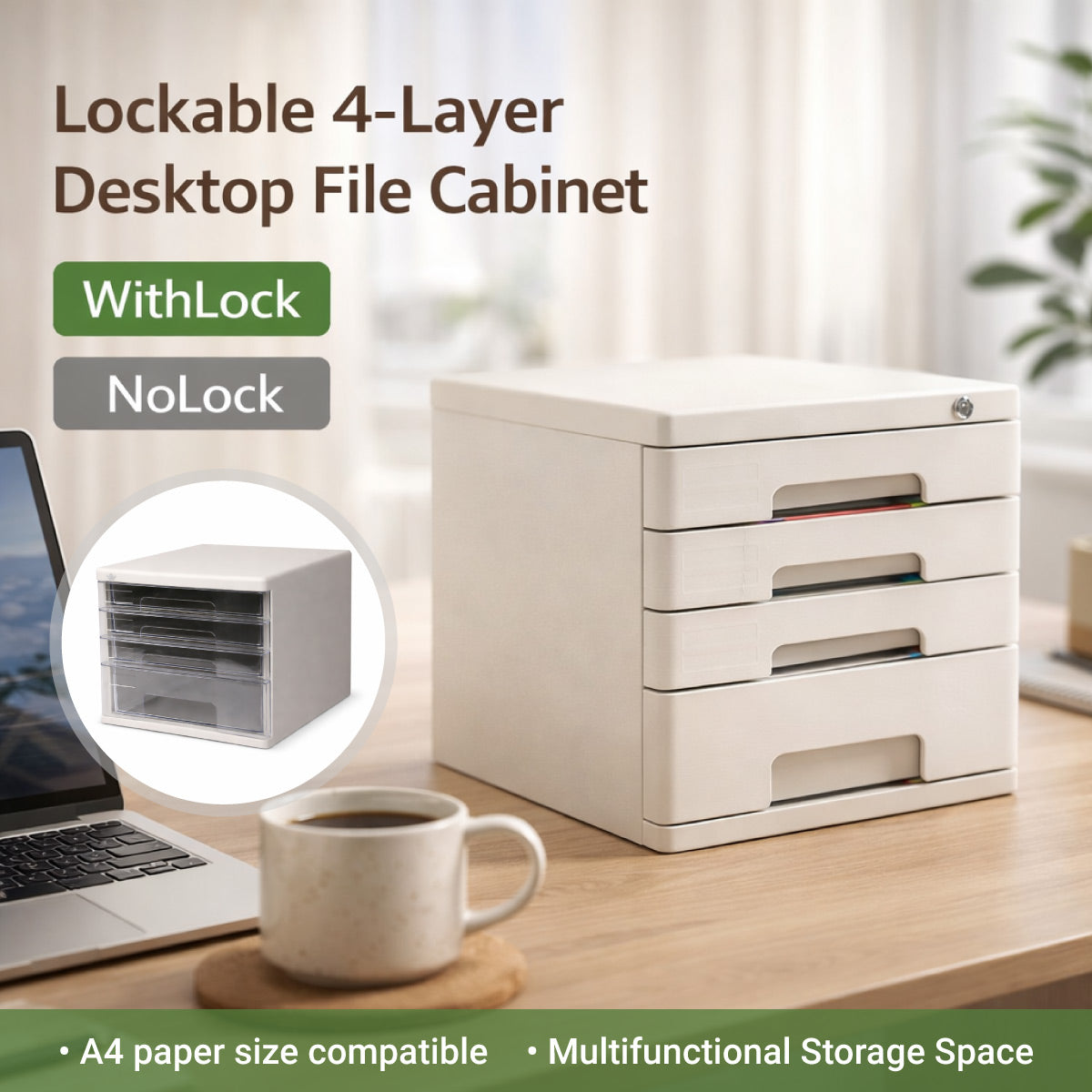 4-Tier Desktop File Cabinet A4 Letter Storage