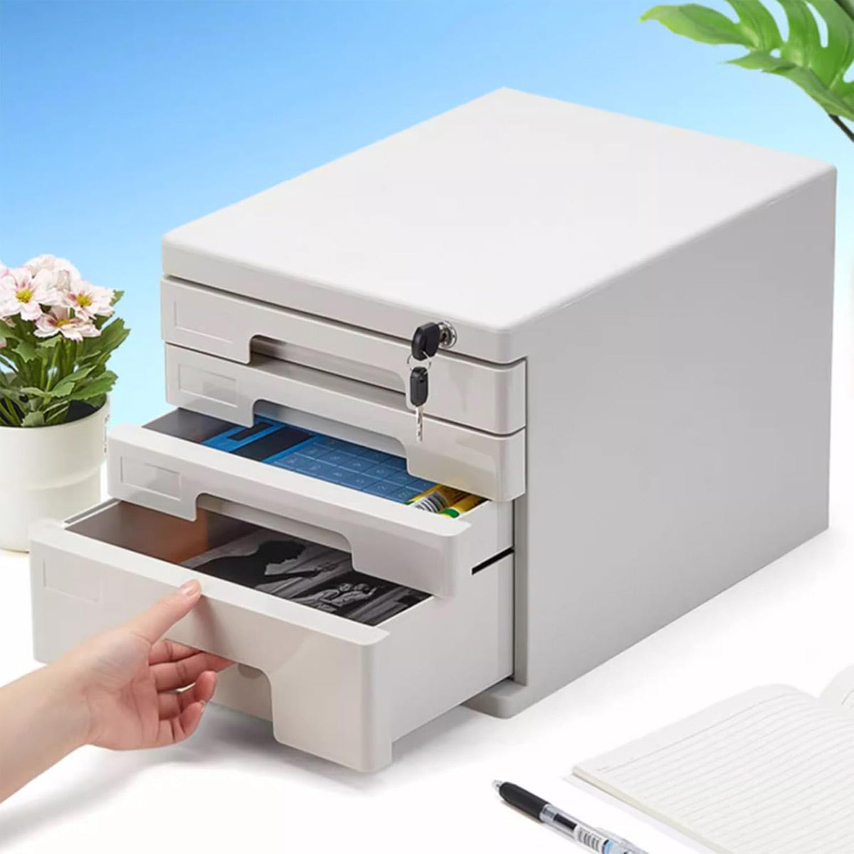 4-Tier Slim Filing Cabinet for Desktop A4 Letter Storage