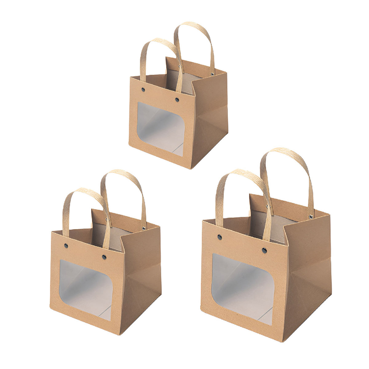 25pcs Square Kraft Paper Gift Bags in 3 Sizes