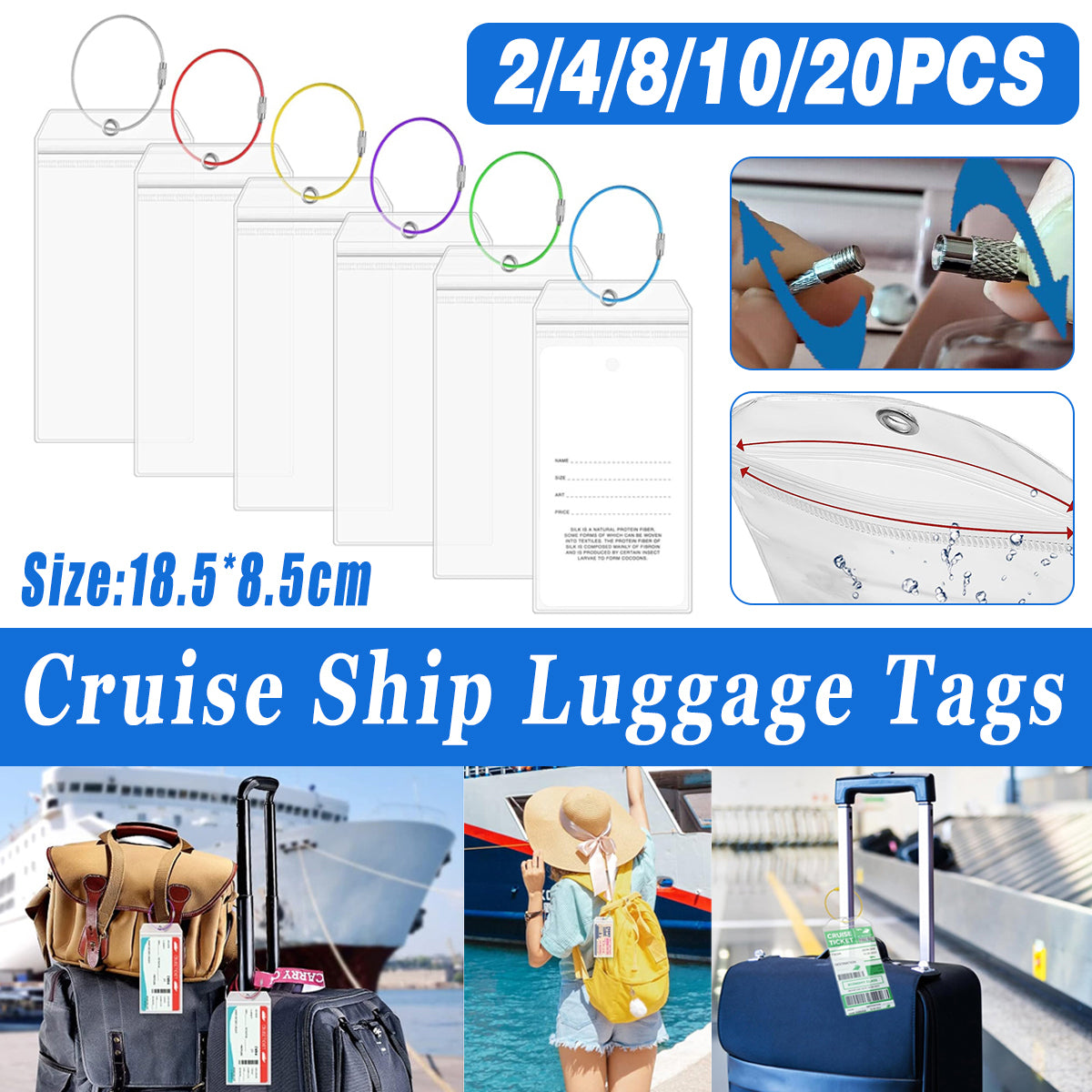 Cruise Ship Luggage Tags Zip Pouch Steel Cable