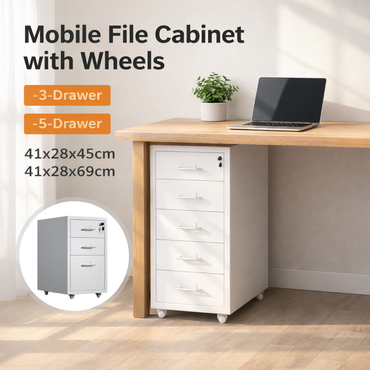 Lockable Mobile File Cabinet Steel for Home Office