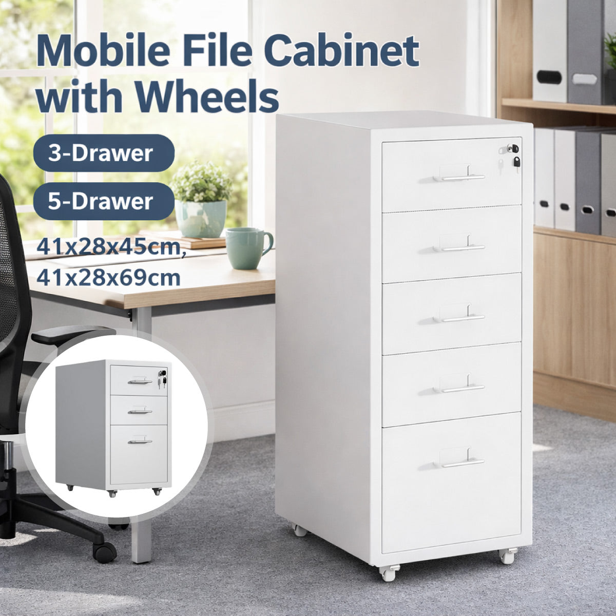 Lockable Mobile File Cabinet Steel for Home Office