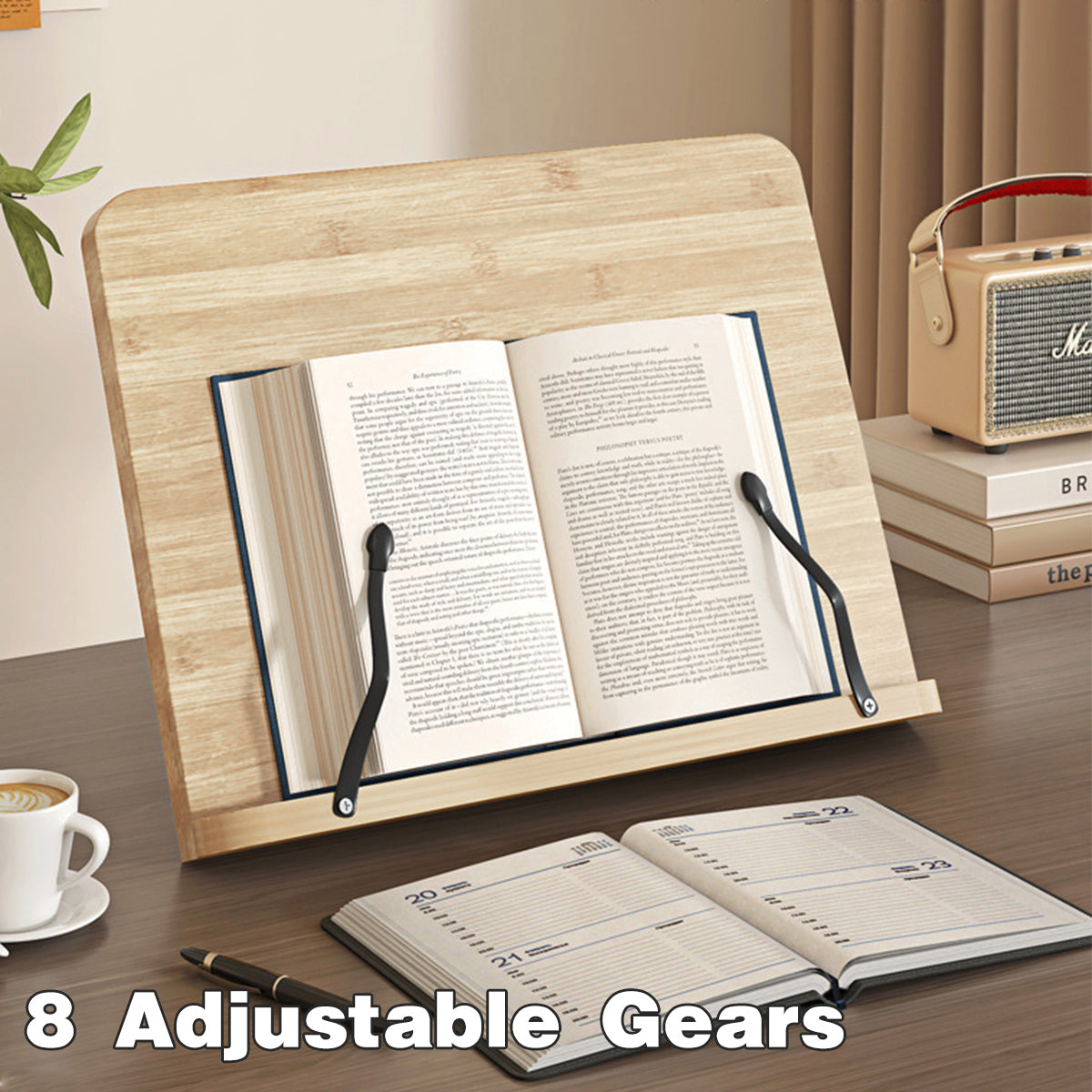Wooden Adjustable Reading Stand Book Holder with 8 Angles