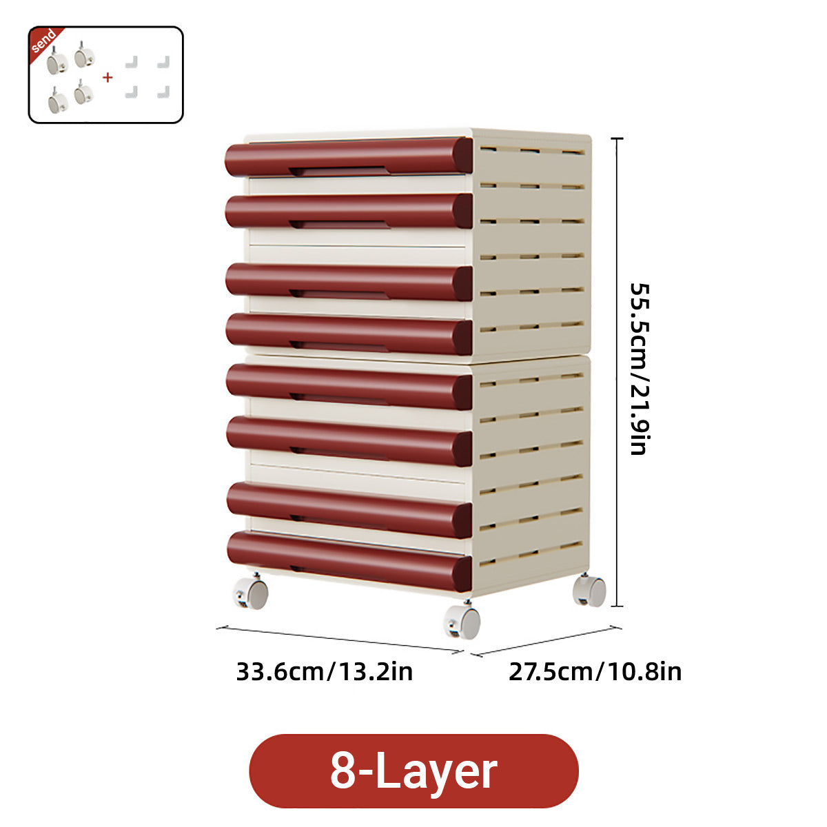 8-Tier Portable File Cabinet with Wheels for A4