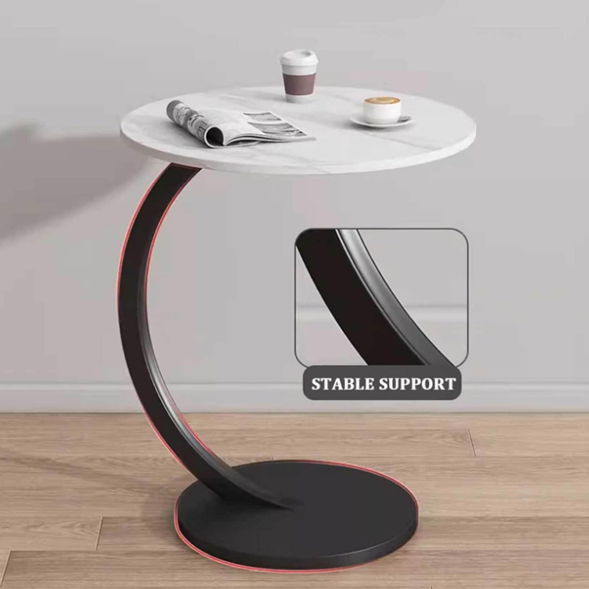 C-Shaped Side Table with Metal Frame for Sofa