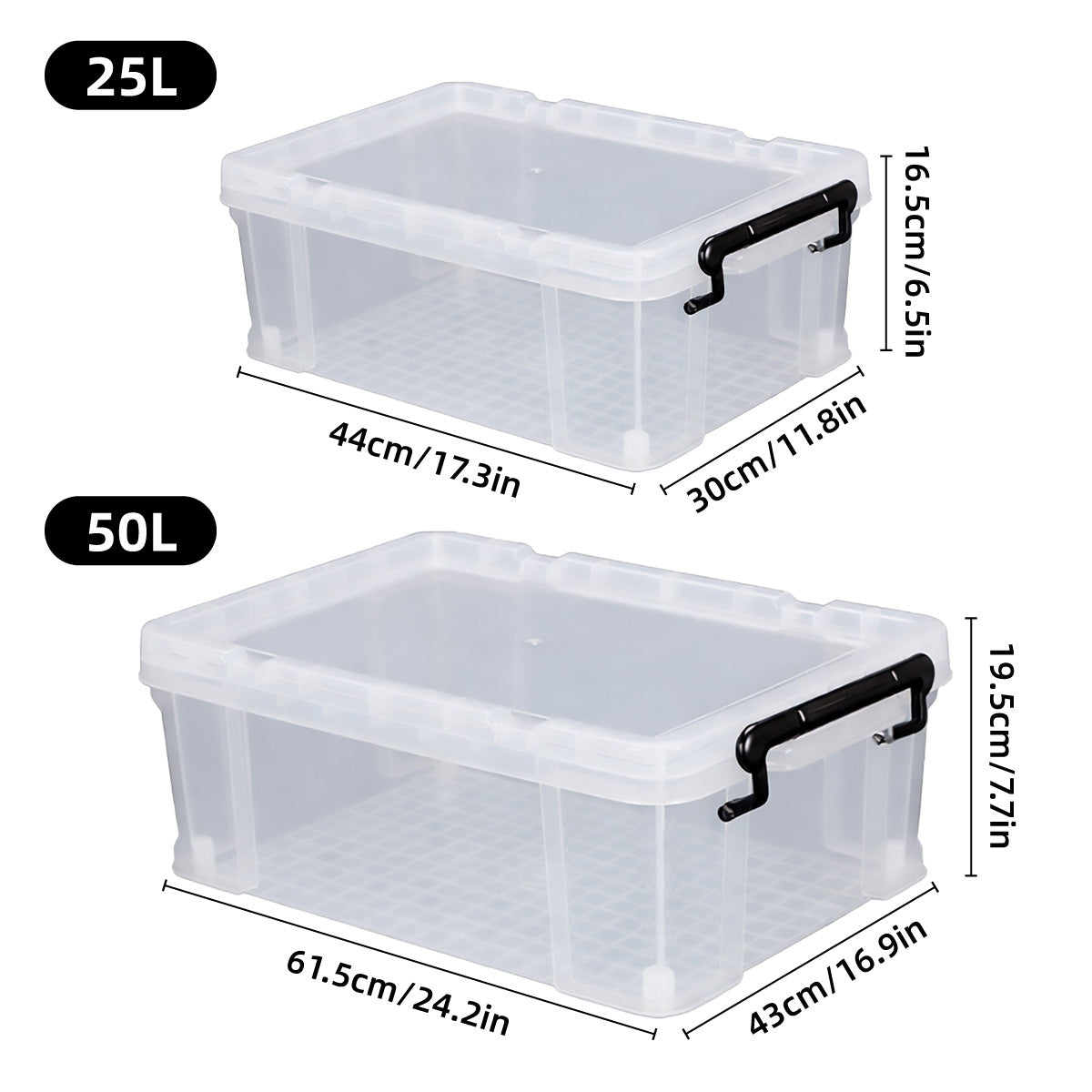 25L Clear Storage Box with Black Latches Handle