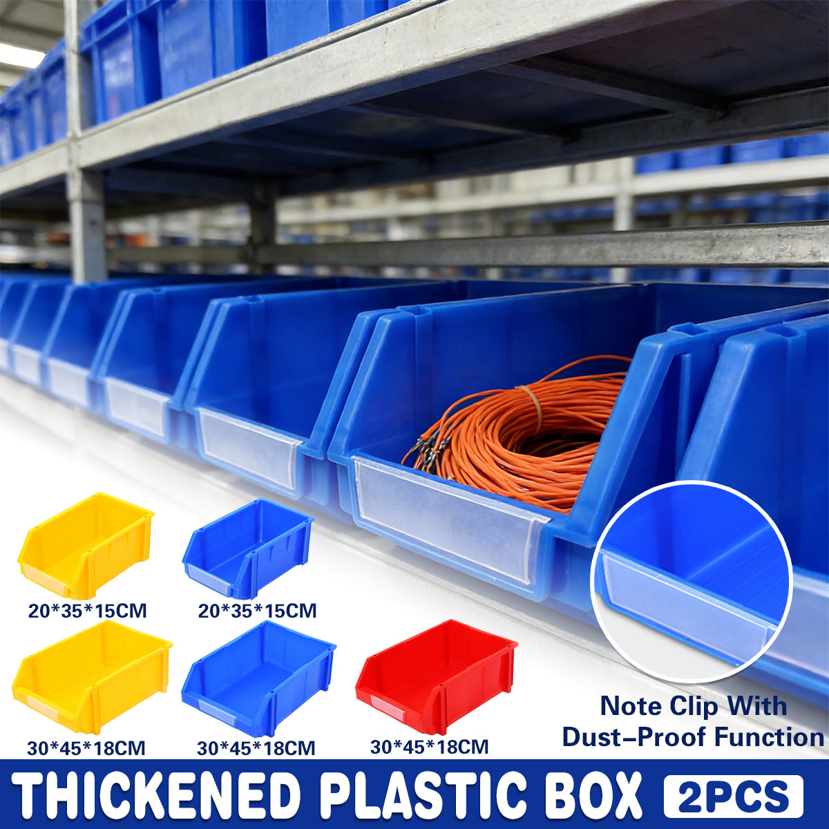 2pcs Slanted PE Storage Box with Label Clip